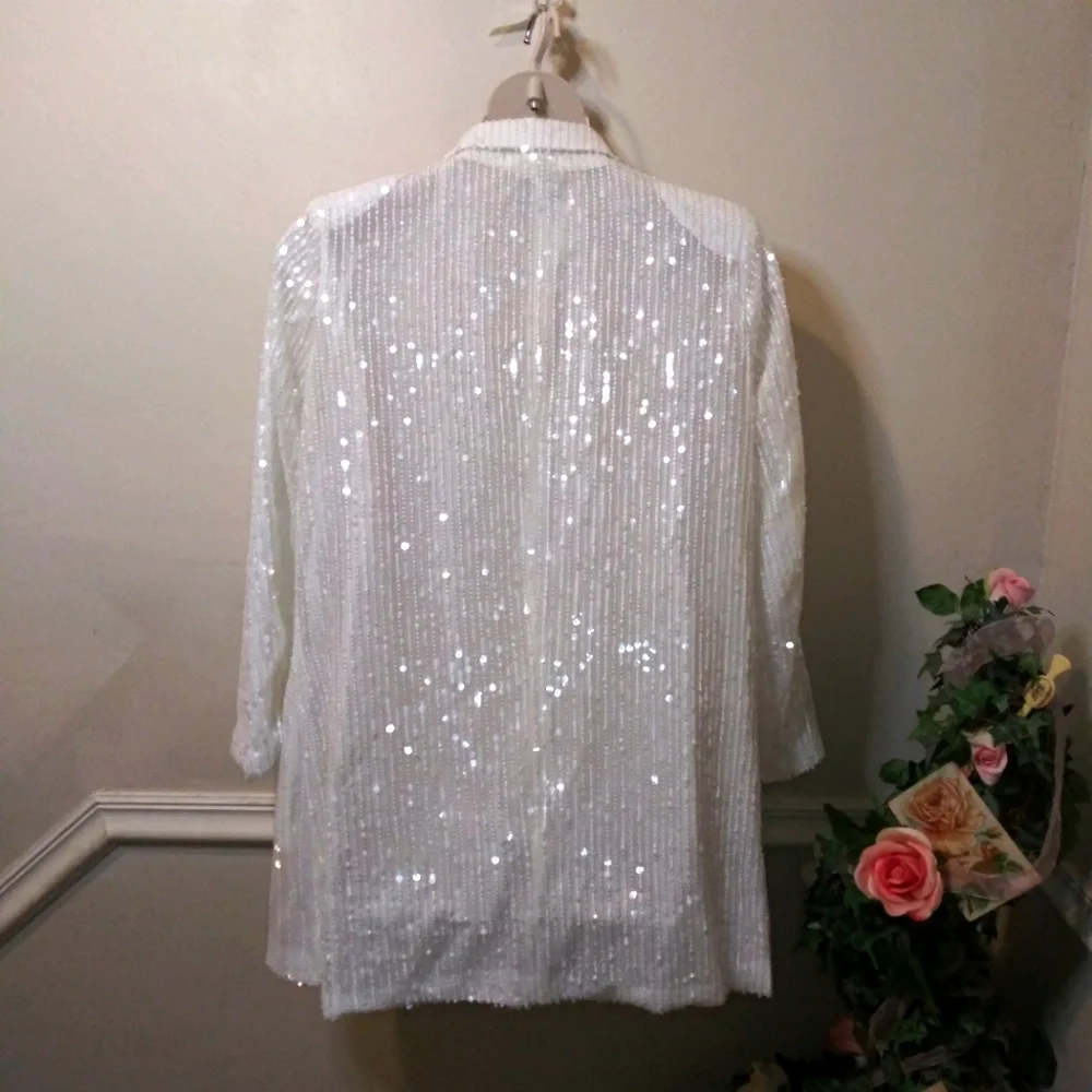 Boohoo White Sparkly Sequined Bridal/Special Occasion Coat Jacket - Picture 5 of 10